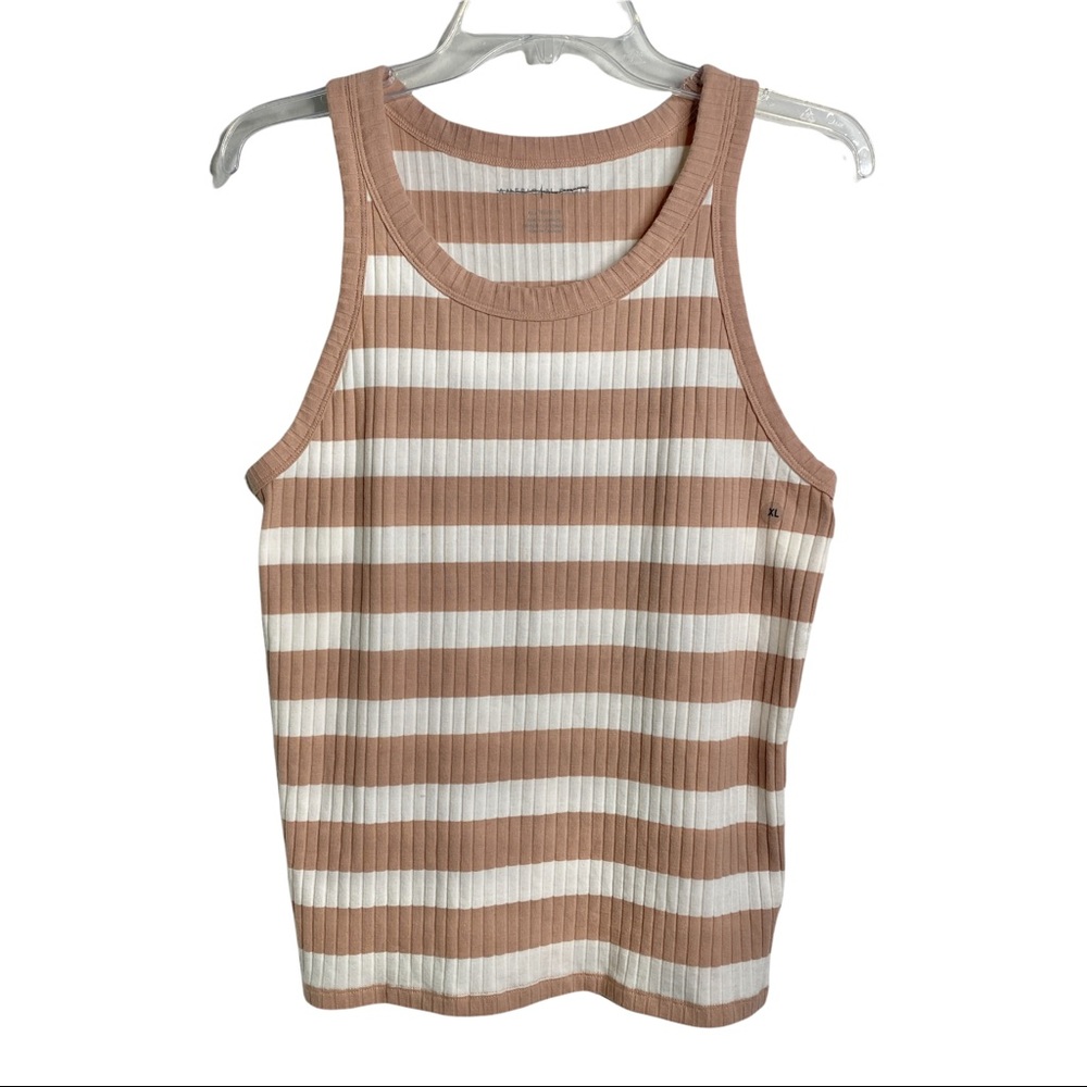 American Eagle Junior Women's Pink Striped Ribbed Soft & Sexy Tank Top XL